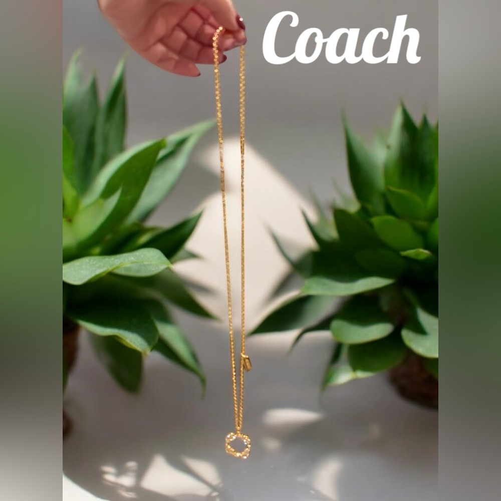 Coach CZ Quadrafoil Gold Tone Necklace NWOT - Picture 2 of 8